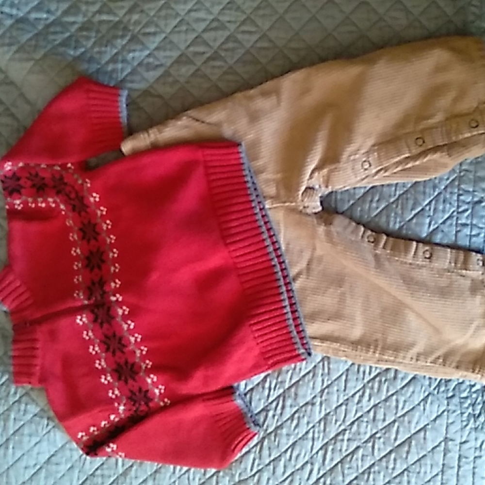 Gymboree Holiday sweater paired with Gap cords